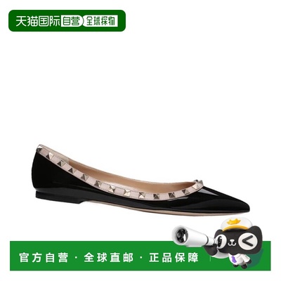 VALENTINO 女士黑色铆钉平底鞋 铆钉平底鞋华伦天奴单鞋