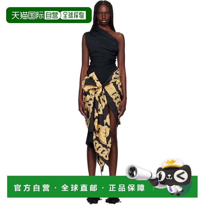 1h可退 潮奢 Vaquera 女士 黑色 & 黄色 Scarf 连衣裙 VAQ09O103