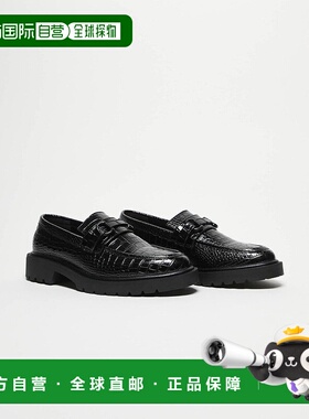 1h可退 潮奢 ASOS 男士 snaffle 设计人造鳄鱼纹乐福鞋(黑色)