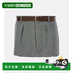 女士 1h可退 普拉达 Prada 格纹羊毛迷你半身裙a字裙 潮奢