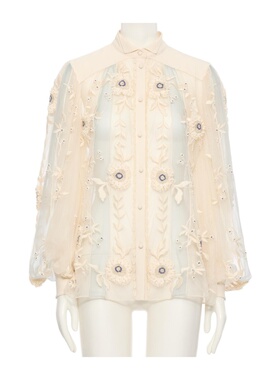 VALENTINO 女士衬衫 BAB8D1A6BAD6 AW2025 米白色 翻领长袖衬衫