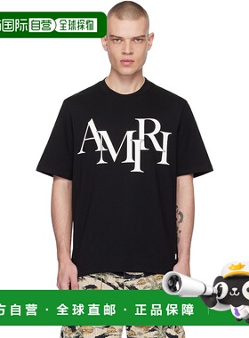 1h可退 潮奢 AMIRI 男士 黑色 Staggered Logo T 恤 AMJYTE1149