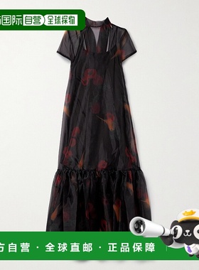 1h可退 潮奢 Staud 女士 Calluna 打结领层叠印花欧根纱长款连衣