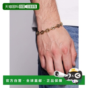 1h可退 潮奢 ASOS 男士 设计防水不锈钢双链环链条锤痕手链(金色)