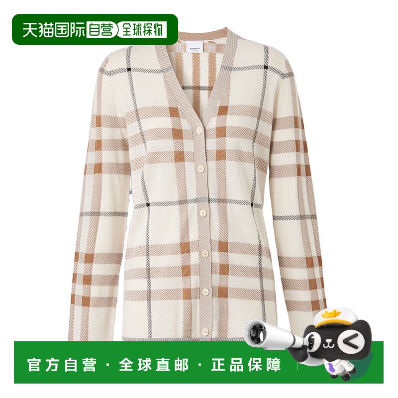 BURBERRY 女士针织毛衣 80524011 SS2023 花色 格纹嵌花针织开衫