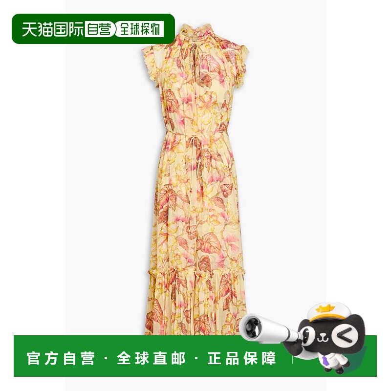 1h可退 潮奢 ZIMMERMANN 女士 荷叶边印花绉纱中长连衣裙 8456DMA