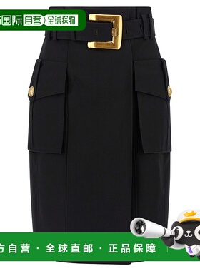 BALMAIN 女士半身裙 FF1LC270CF690PA AW2025 黑色 Wrap Skirt