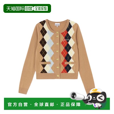 GANNI 女士针织衫 A107005502Q SS2026 学院风浅棕色羊绒开衫