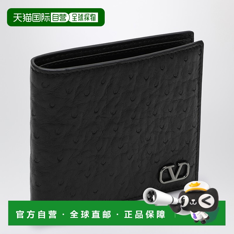 1h可退 潮奢 Valentino 华伦天奴 男士 VLOGO 标志黑色皮革两摺钱
