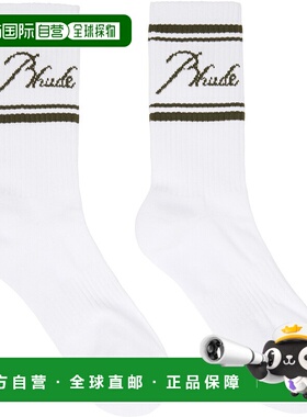 1h可退 潮奢 Rhude 男士 白色 Script Logo 中筒袜 RHPS25SO03117