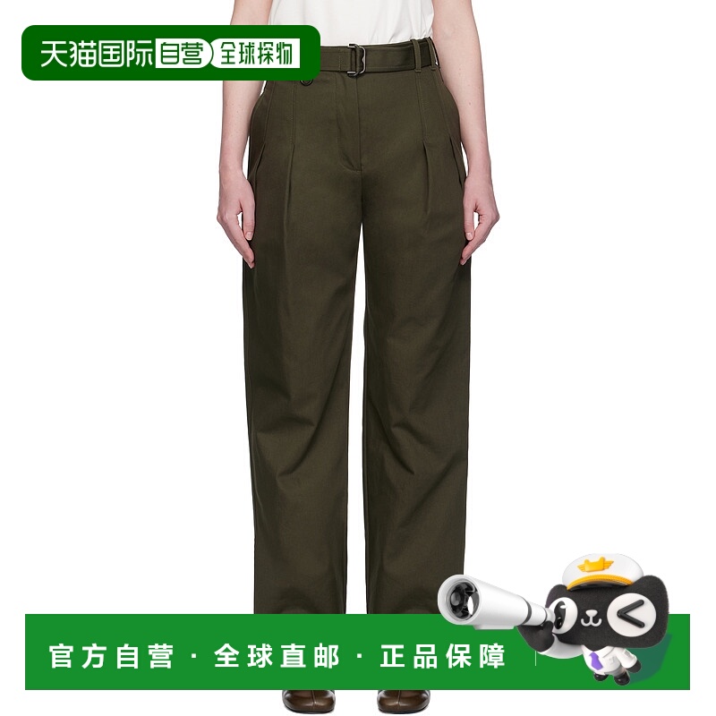 1h可退 潮奢 Burberry 巴宝莉 女士 绿色 Gabardine Belted 长裤