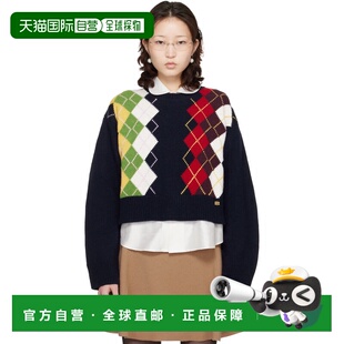 1h可退 潮奢 GANNI 甘尼 女士 海军蓝 Chunky Wool Mix Argyle Kn