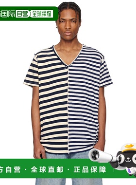 1h可退 潮奢 Greg Lauren 男士 海军蓝 & 灰白色 Slit Striped T