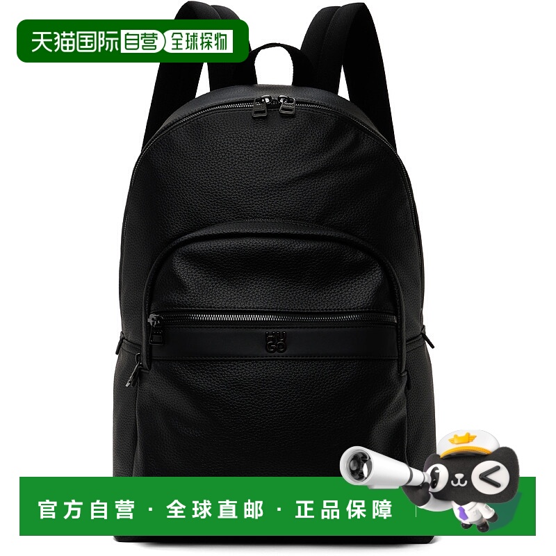 1h可退 潮奢 HUGO 雨果 男士 黑色 Hardware Faux-Leather 双肩包
