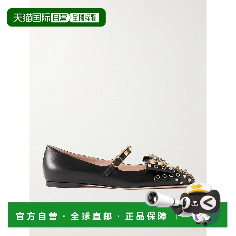 1h可退 潮奢 Valentino 华伦天奴 女士 黑色皮质芭蕾平底鞋 7W2S0