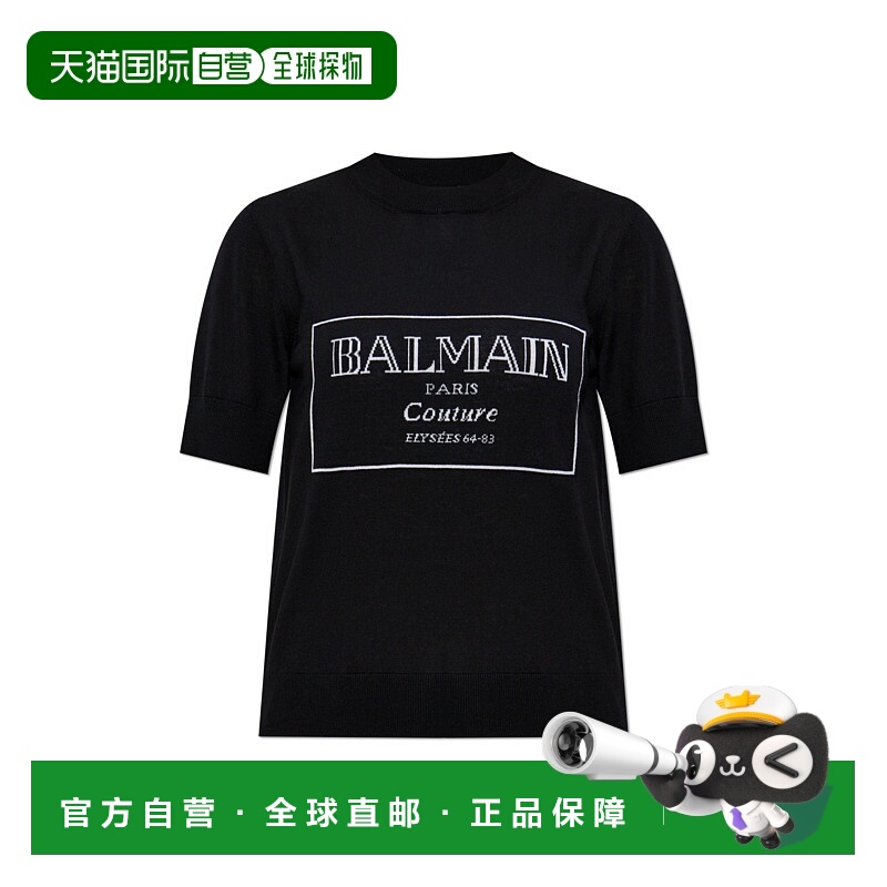 1h可退 BALMAIN 女士T恤 EF1KA115KH87EAB CO 黑色 Printed Knit
