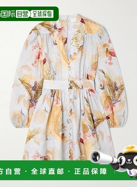 1h可退 潮奢 ZIMMERMANN 女士 Ascension 印花亚麻迷你连衣裙 514