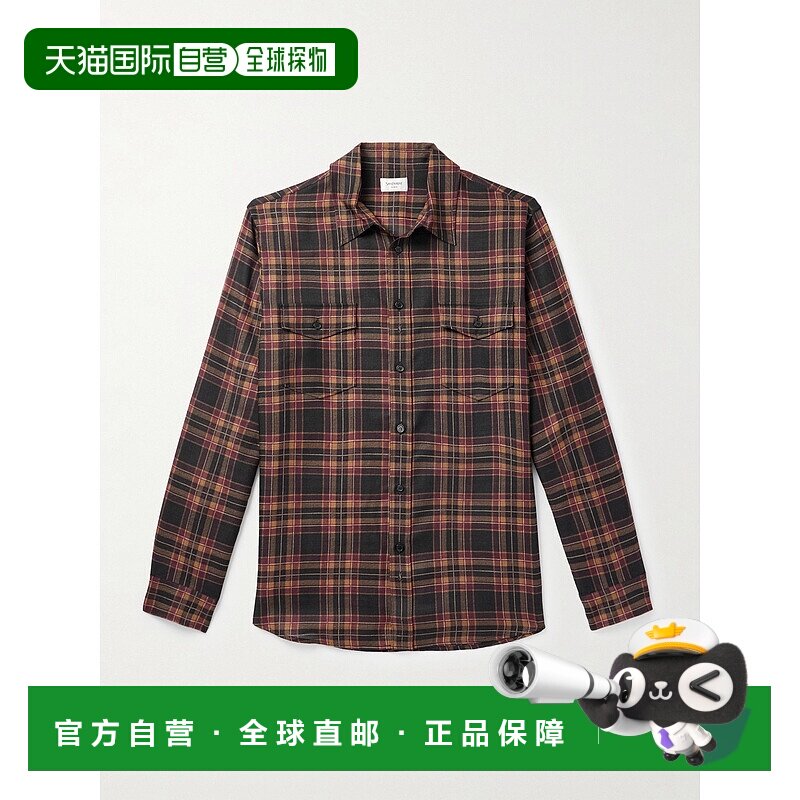 1h可退 潮奢 Saint Laurent 圣罗兰 男士 Cassandre 格紋紐扣襯衫
