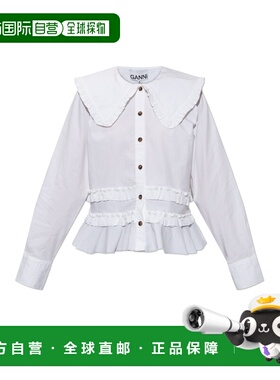 GANNI 女士衬衫 A104009610742ZZ8 SS2026 白色 Shirt with ruffl