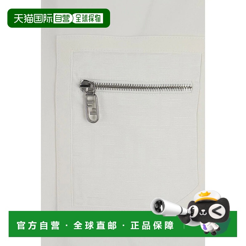 1h可退 FENDI 男士T恤 FY1257APM4F0QA0-0 AW2024 白色 `Ff` Pock