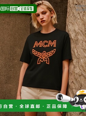 MCM/MCM LADY T-SHIRT S|黑色徽标印花短袖T恤MFT9AMM01