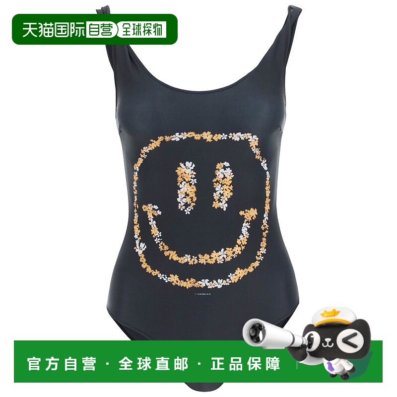 GANNI 女士泳装 A3781099 AW2023 黑色 微笑印花连体泳衣