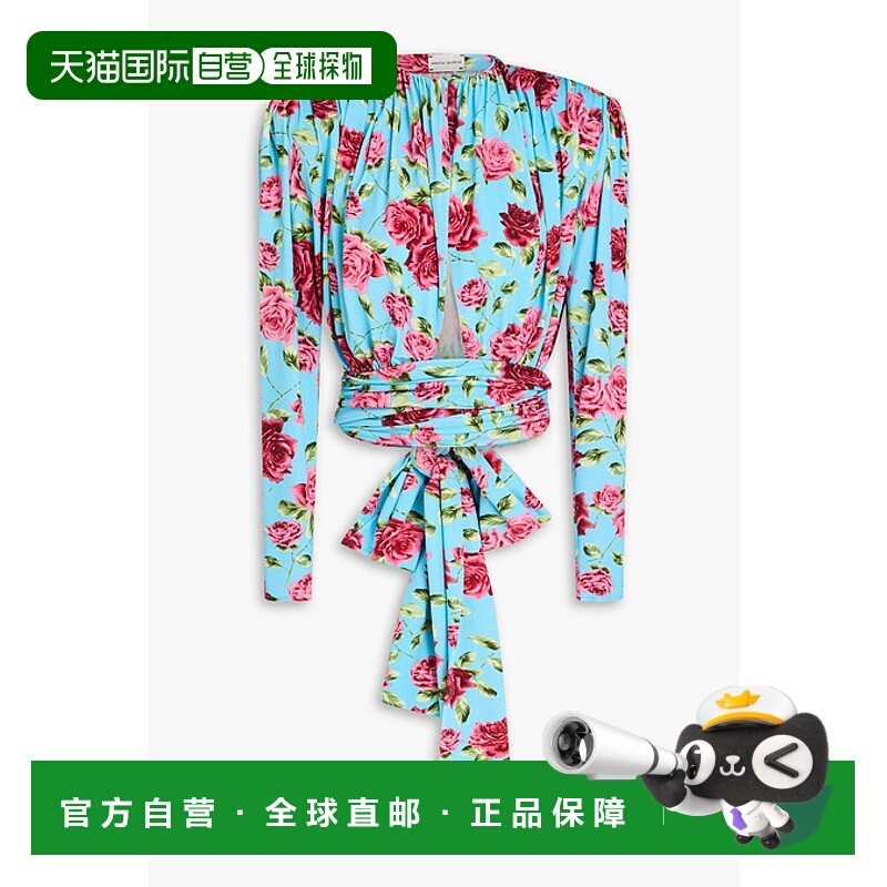 1h可退 潮奢 magda butrym 女士 短款印花弹力真丝裹式衫 AW23BLO