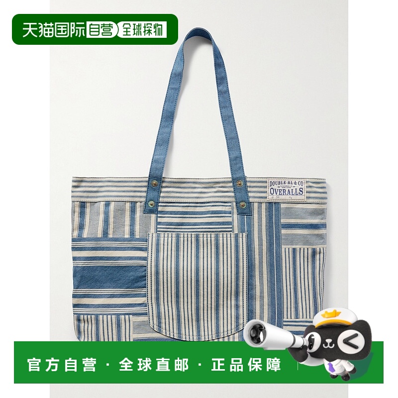 1h可退 潮奢 RRL 拉夫 劳伦RRL 男士 Naval 拼接条纹牛仔布手提包