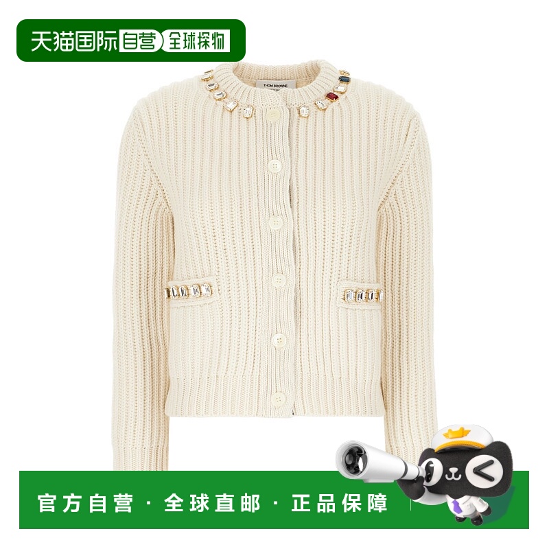 1h可退 潮奢 Thom Browne 汤姆 布朗 女士 米白色羊绒针织开衫 FK