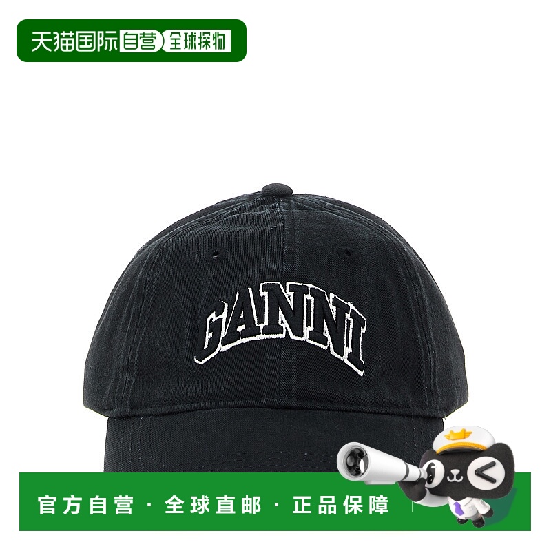 GANNI 女士帽子 A6900099 CO 黑色 Washed Cotton Canvas Cap Emb
