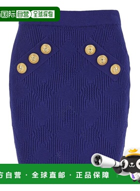 BALMAIN 女士半身裙 DF0LB196KH606BO AW2024 蓝色 针织半身裙