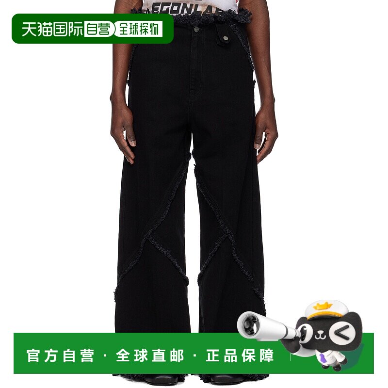 1h可退 潮奢 EGONLAB. 男士 黑色 Argyle 牛仔裤 SS25DN001