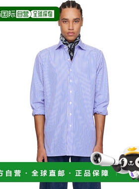 1h可退 潮奢 Drake's 男士 白色 & 蓝色 Bengal Stripe Cotton Po
