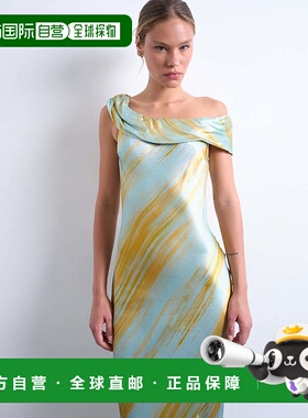 1h可退 潮奢 Topshop 女士 occasion 垂褶肩长款模糊铁锈色印花连