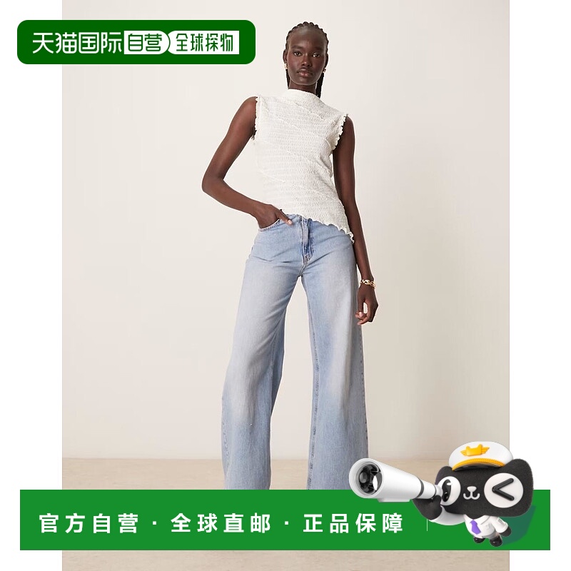 1h可退 潮奢 ASOS 女士 设计不对称织物抽褶无袖上衣(本色)