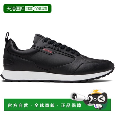 潮奢 boss 雨果 男士 黑色 Grained Faux-Leather 运动鞋 5055786