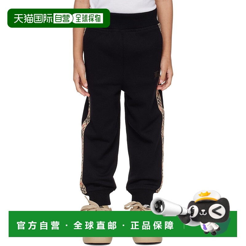 1h可退 潮奢 Burberry 巴宝莉 女童 黑色 Check Tape 儿童运动裤