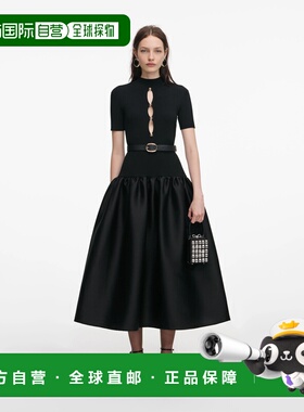 1h可退 潮奢 Self-Portrait 女士 黑色针织塔夫绸中长连衣裙 RS26