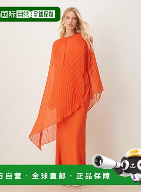 1h可退 潮奢 ASOS 女士 bias 设计夸张褶裥袖橙色长款连衣裙