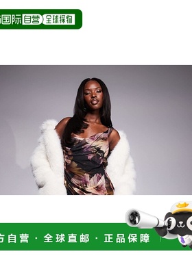 1h可退 潮奢 ASOS 女士 detailing 设计吊带缝线深色印花长款连衣