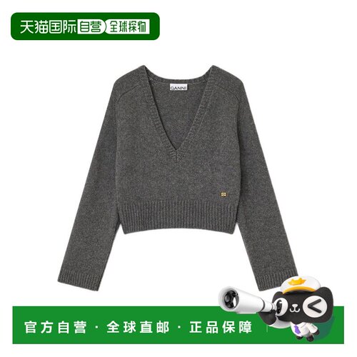 GANNI 女士针织衫 K2629252 AW2025 黑色 Grey Wool V-Neck Sweat