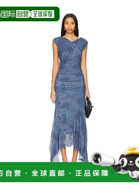 1h可退 潮奢 GANNI 甘尼 女士 灰色网纱长款褶皱交叉连衣裙 T4075