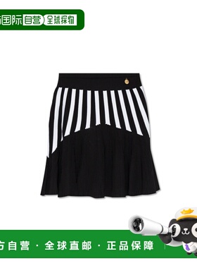 BALMAIN 女士半身裙 DF1LB663KG58EAB AW2024 黑色 百褶条纹针织