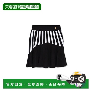 黑色 BALMAIN AW2024 DF1LB663KG58EAB 百褶条纹针织 女士半身裙