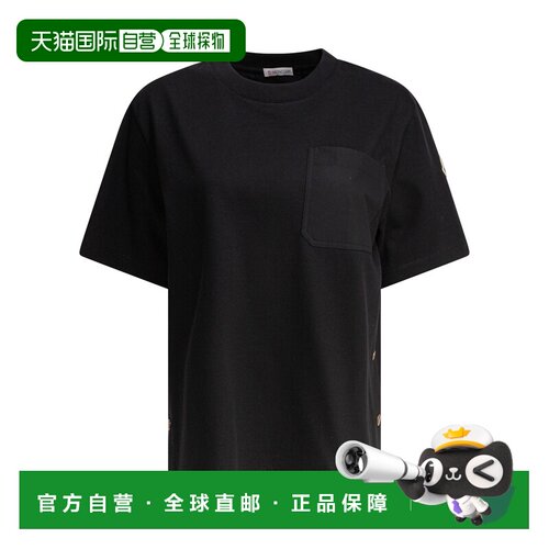 MONCLER 女士T恤 8C0002089A4U999 SS2025 黑色 Patch-Pocket T-S
