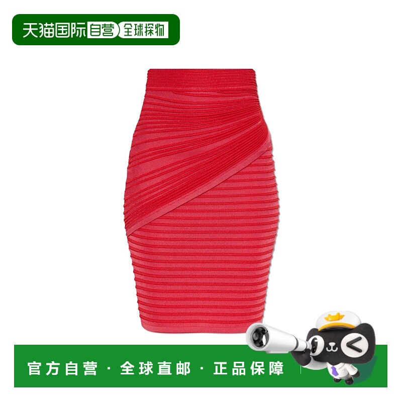1h可退 BALMAIN 女士半身裙 EF0LC047KI38OKO SS2025 红色 褶皱半