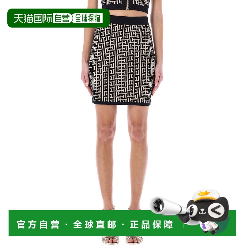 1h可退 BALMAIN 女士半身裙 AF1LB005KB02GFE AW2024 黑色 Monogr