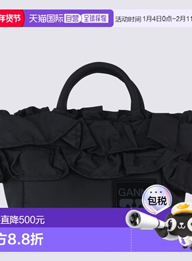 GANNI 女士手提包 A7187099 SS2026 黑色 'Mini Shopper Ruffle'