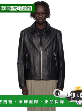 1h可退 潮奢 BOSS 波士 男士 黑色 Regular-Fit Zip 皮革夹克 505