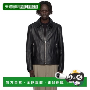 1h可退 潮奢 BOSS 波士 男士 黑色 Regular-Fit Zip 皮革夹克 505